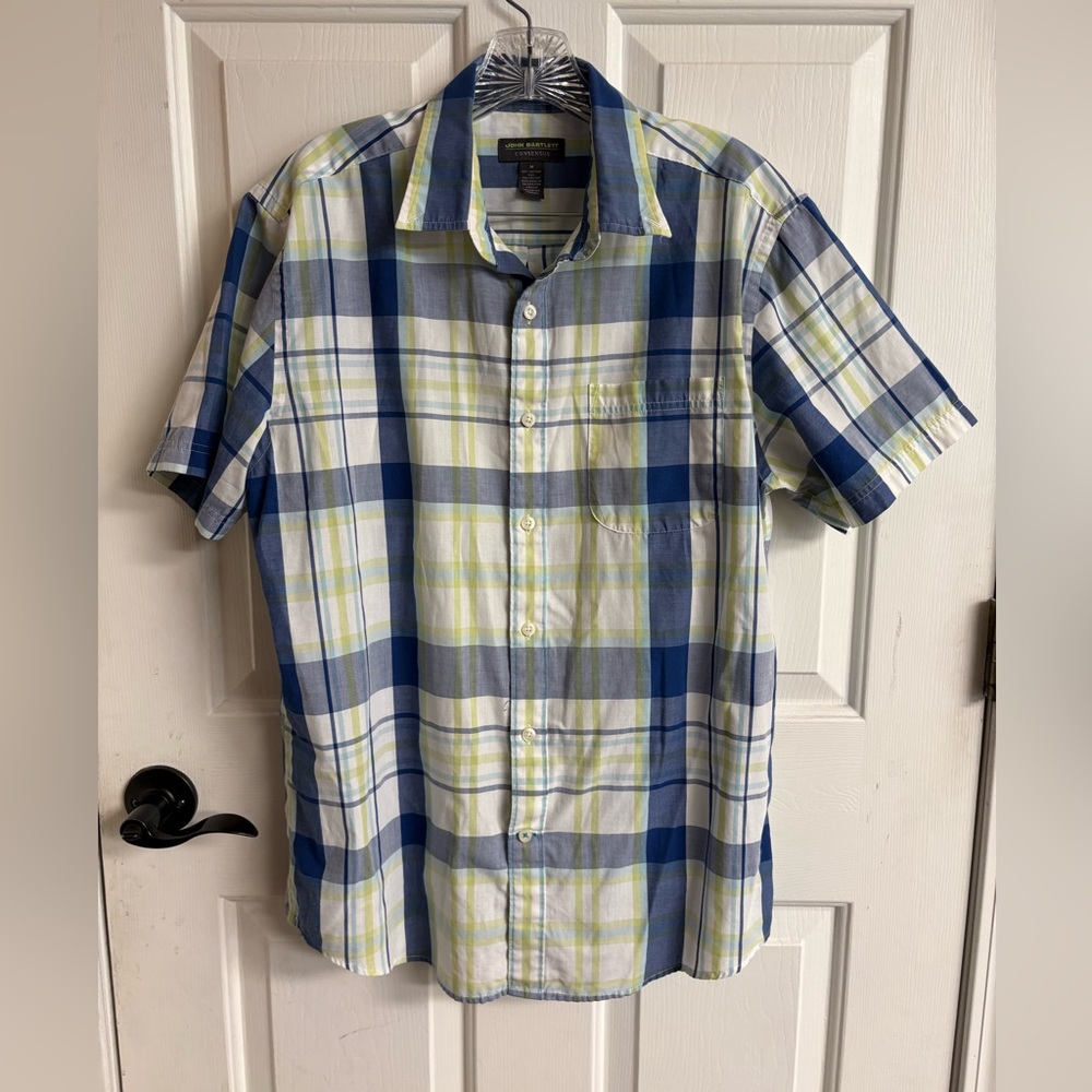 Men's Blue and Green Plaid Casual Shirt